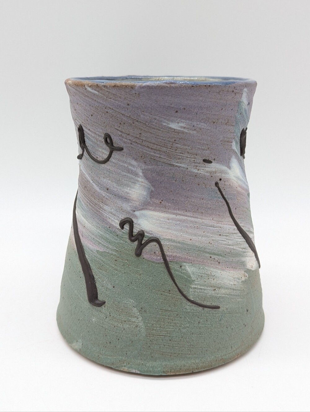 Green Purple Studio Art Ceramic Earthenware Handled Coffee Mug - Picture 4 of 9